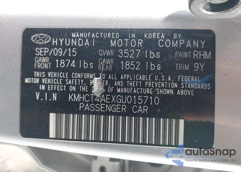 2016 Hyundai Accent Se from USA, damaged, VIN KMHCT4AEXGU015710